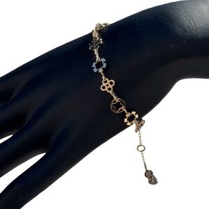 Tory Burch Kira Clover Multi Motif Bracelet Gold Tone Crystal Adjustable